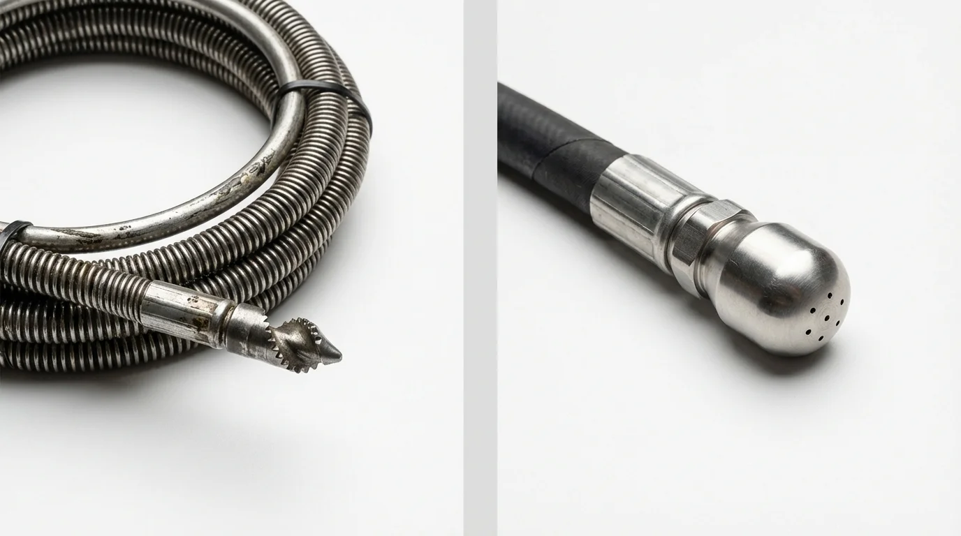 Drain snake cable and hydro jetting nozzle used for drain cleaning in Gresham, OR
