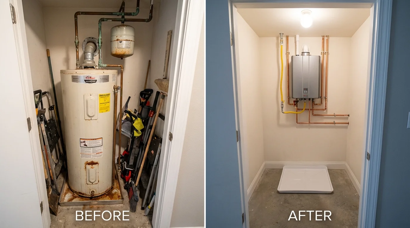 Tank water heater versus wall-mounted tankless unit comparison for Gresham, OR homeowners